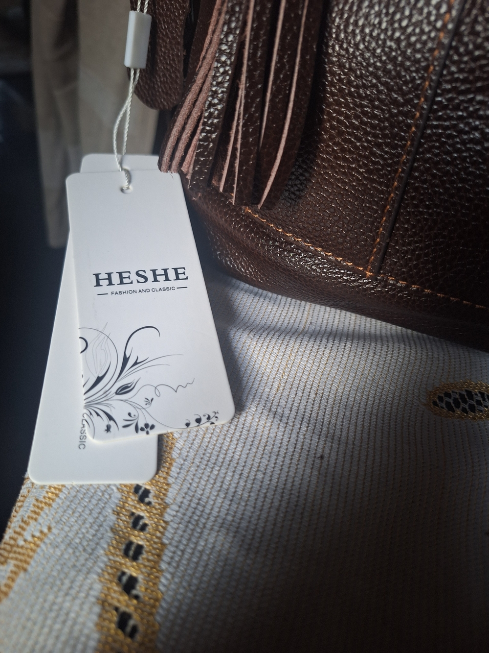 Heshe Genuine Leather Brown Unisex Handbag With Top Straps Also Detachable Strap - Picture 3 of 16
